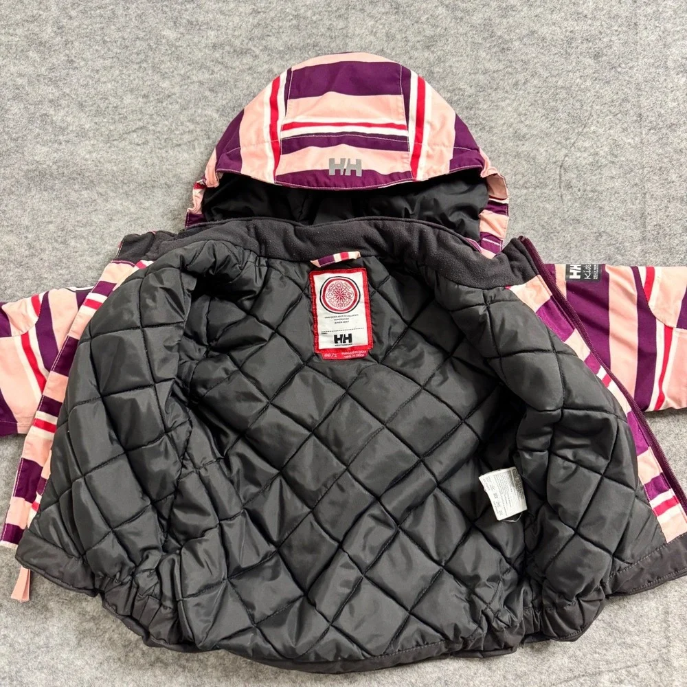 Helly Hansen Kids Ski Jacket Girls 86/1 Pink Striped‎ Waterproof Insulated Snow